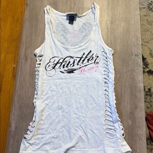 Hustler Hollywood White and Pink Tank Top